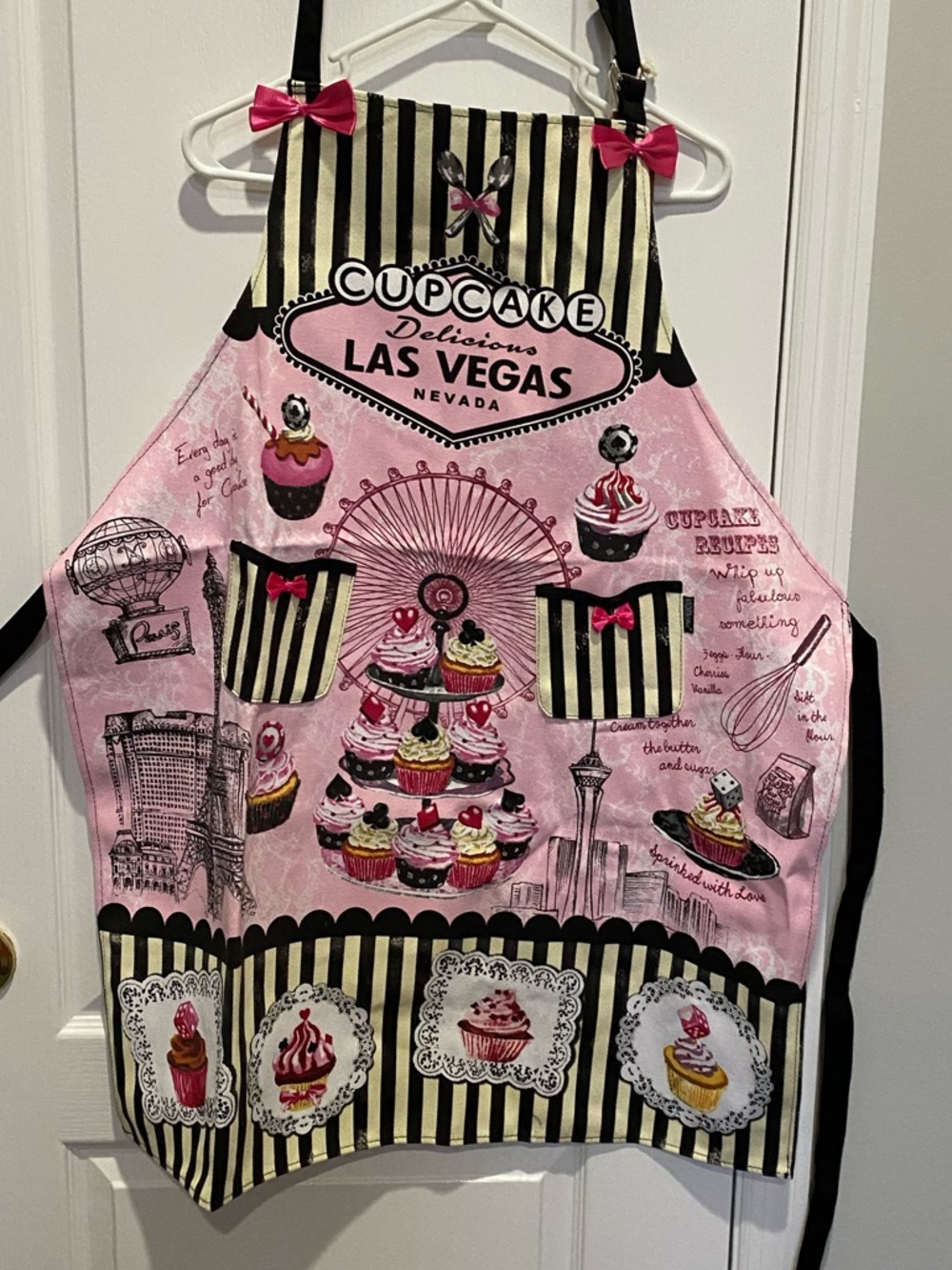 chic Pink Black Striped Las Vegas Cupcake Apron with Bows